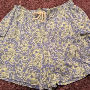Blue and Yellow Floral Shorts with Elastic Waistband